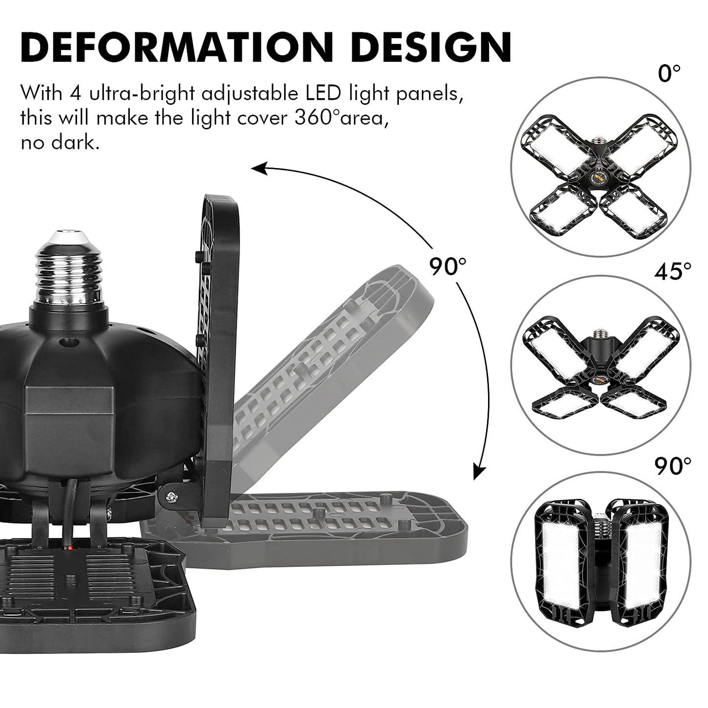 LED Garage Light 4 Pack, 120W Ultra Bright LED Shop Light with 4 Adjustable Panels, 12000LM E26/E27 Base Deformable Ceiling Light Fixtures for - WoodArtSupply