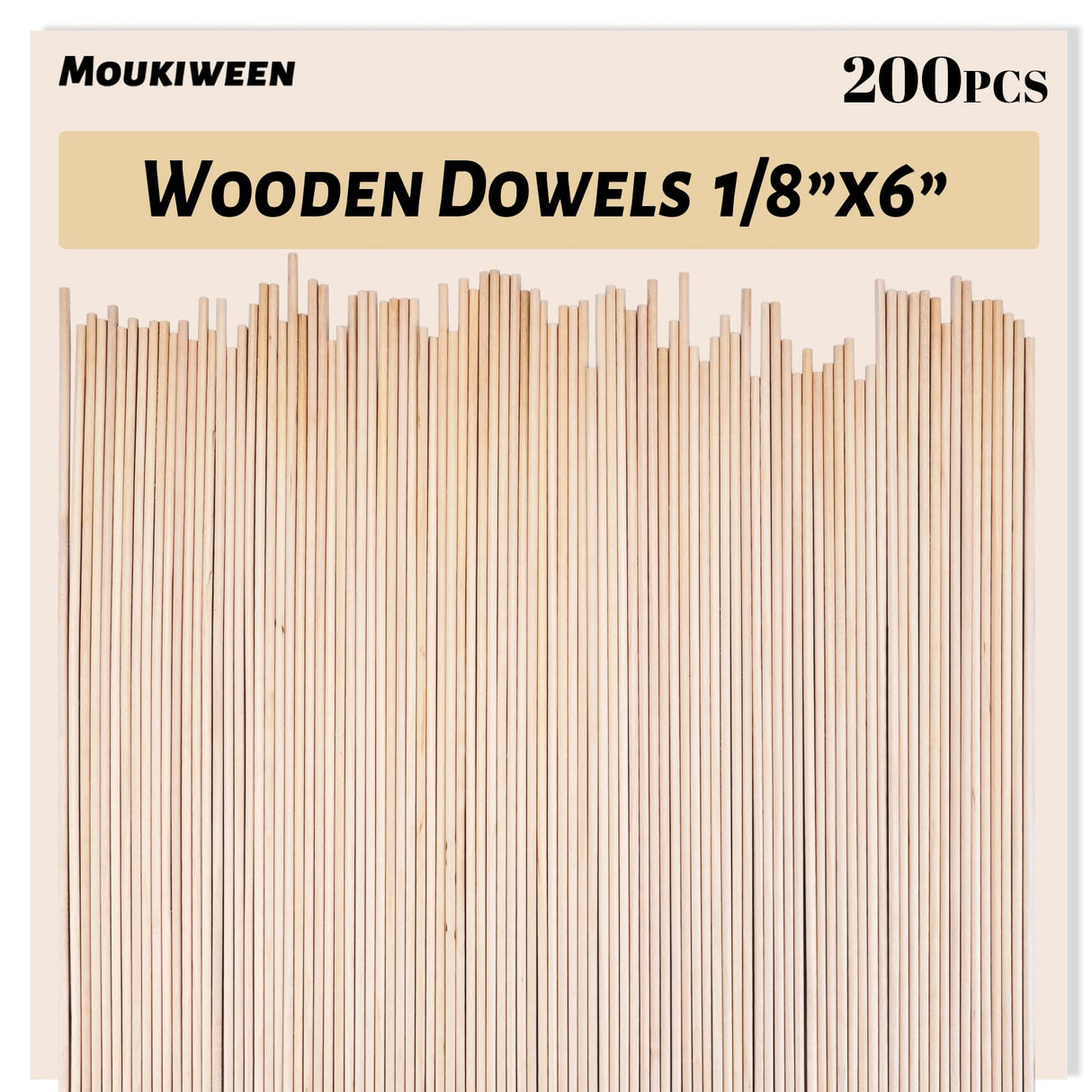200 Pieces Wooden Dowel Rod-6"x1/8" Unfinished Natural Hardwood Sticks, Round Craft Sticks,Wood Sticks for Crafting,Wooden Craft Sticks,Art Sticks Moukiween