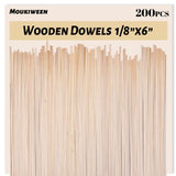 200 Pieces Wooden Dowel Rod-6"x1/8" Unfinished Natural Hardwood Sticks, Round Craft Sticks,Wood Sticks for Crafting,Wooden Craft Sticks,Art Sticks Moukiween