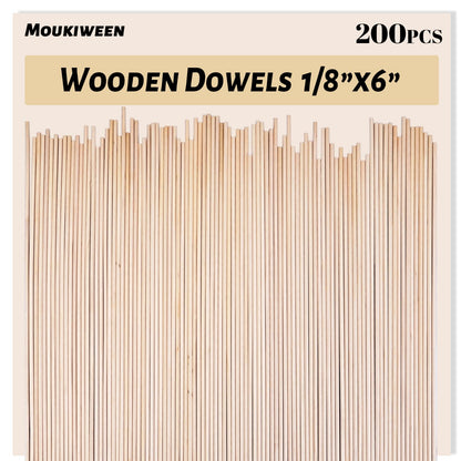 200 Pieces Wooden Dowel Rod-6"x1/8" Unfinished Natural Hardwood Sticks, Round Craft Sticks,Wood Sticks for Crafting,Wooden Craft Sticks,Art Sticks - WoodArtSupply