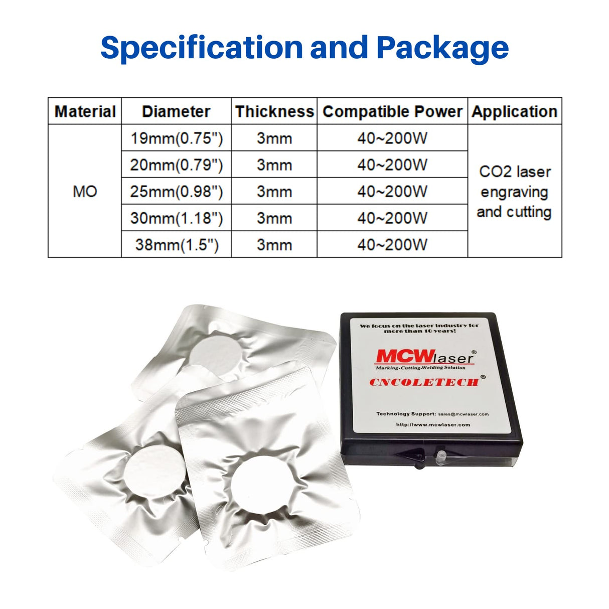 CNCOLETECH Mo Mirror 3PCS Dia:25mm for CO2 Laser Engraving Cutting Engraver/Cutter 80W 100W 130W 150W 180W CNCOLETECH