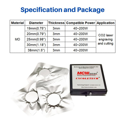 CNCOLETECH Mo Mirror 3PCS Dia:25mm for CO2 Laser Engraving Cutting Engraver/Cutter 80W 100W 130W 150W 180W - WoodArtSupply