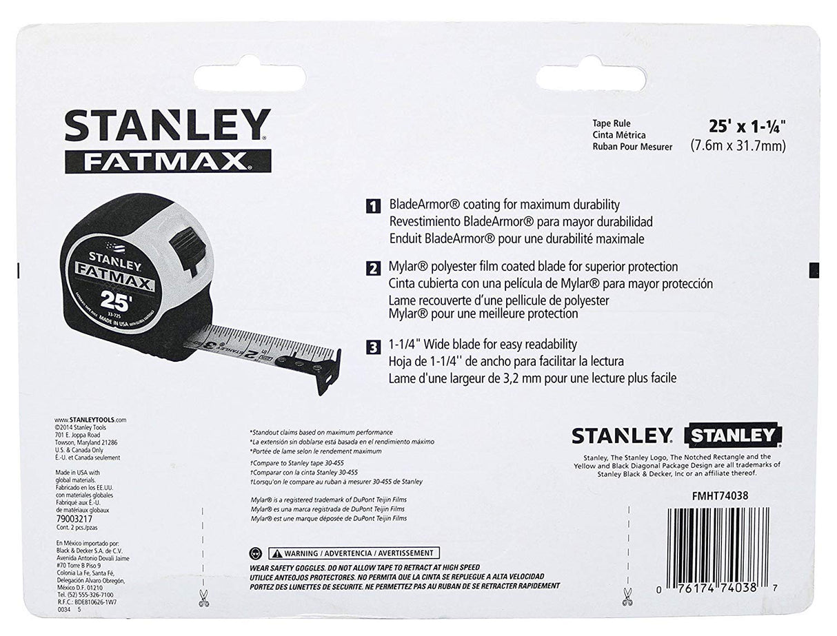 Stanley Consumer Tools FMHT74038 25' Fatmax Tape Measure, 2 Tape Measures per Pack, 4 Tape Measures Total Stanley