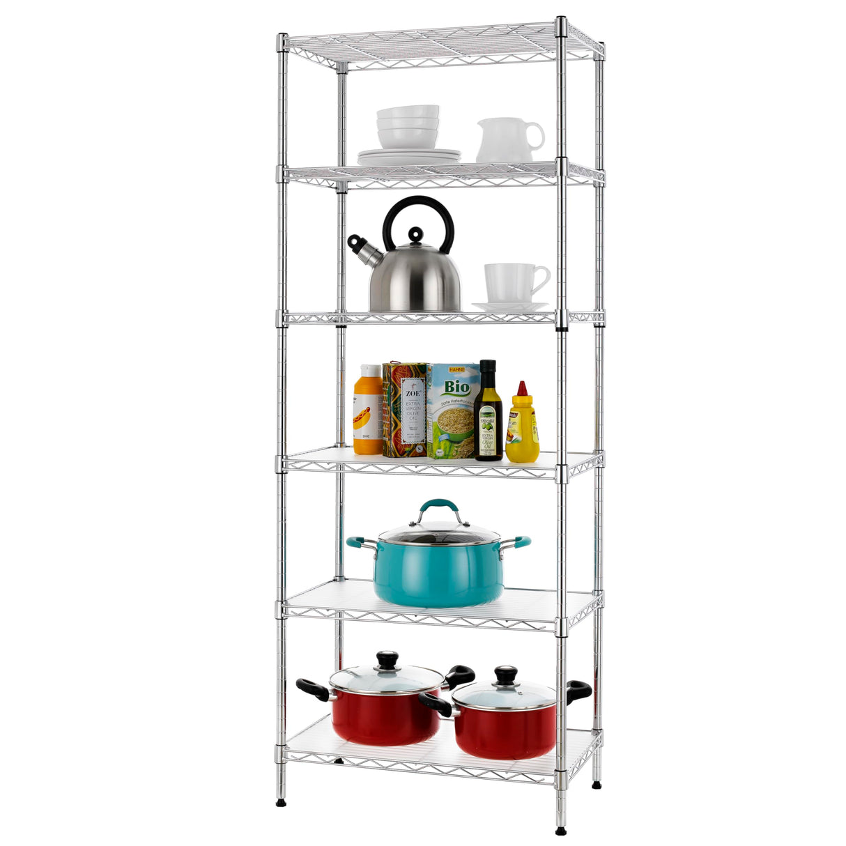 Finnhomy 6-Tier Wire Shelving Unit Adjustable Steel Wire Rack Shelving 6 Shelves Steel Storage Rack or Two 3 Tier Shelving Units with PE mat and Finnhomy