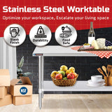Food Prep Stainless Steel Table - DuraSteel 30 x 60 Inch Commercial Metal Workbench with Adjustable Under Shelf - NSF Certified - For Restaurant, DuraSteel