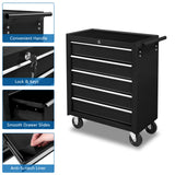 TUFFIOM 5-Drawer Rolling Tool Chest w/Lock & Key, Tool Storage Cabinet with Wheels, Top Cushion & Drawer Liners, Tool Organizer Box for Garage, TUFFIOM