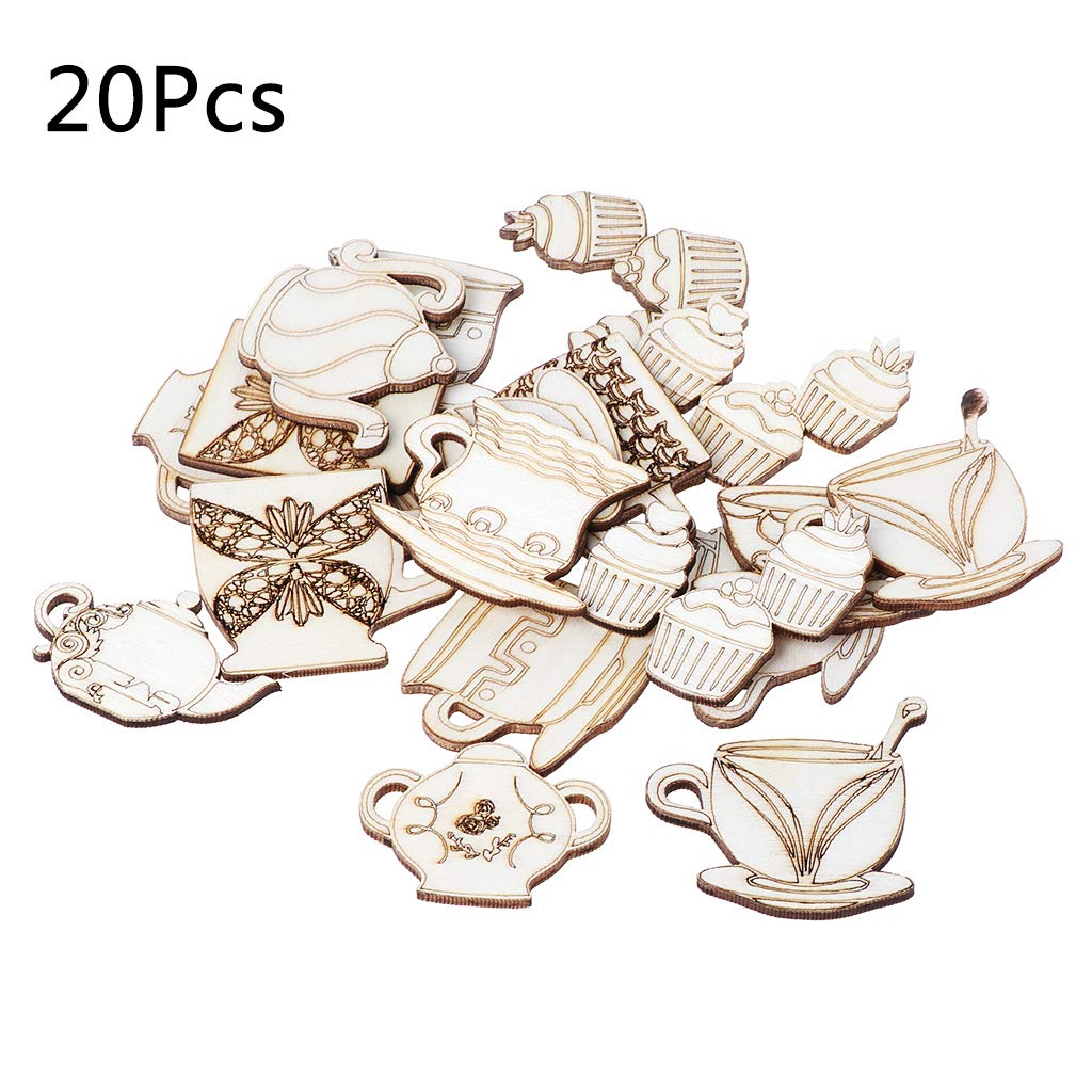 20pcs Wood teapot Shapd Embellishment Wooden Shape Craft Wedding Decor yunestry