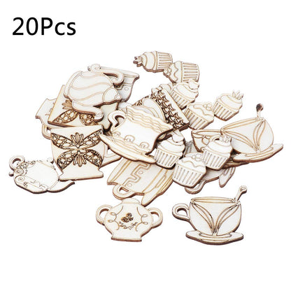 20pcs Wood teapot Shapd Embellishment Wooden Shape Craft Wedding Decor - WoodArtSupply