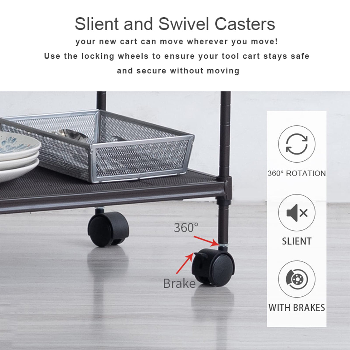 OVICAR 4-Tier Wire Storage Shelves, Adjustable Shelving Units with Wheels, Steel Metal Storage Rack for Kitchen Pantry Closet Laundry, Durable OVICAR