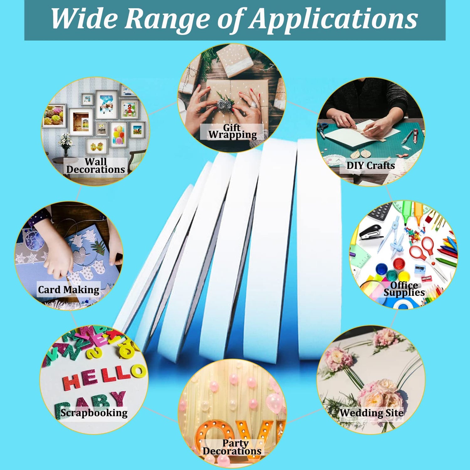 6 Rolls Double Sided Tape for Crafts, Multi-Size Double-Sided Adhesive Tape for Arts, Photography, Gift Box, Scrapbooking, Card Making, Paper Backing SmaringWing