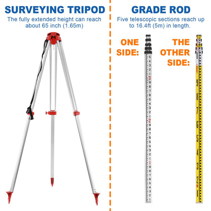 Iglobalbuy Automatic Self Leveling Green Rotary Laser Level 500m Range Kit with Surveying Tripod and Aluminum Grade Rod 16.4 Feet, Leveling Rotating - WoodArtSupply