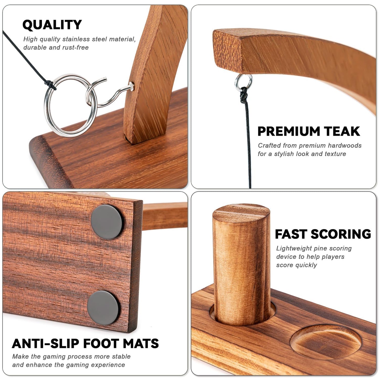 SITOO Ring Toss Game for Adults, Hook and Ring Game - Teak Wood Ring Hook Tossing Game - Indoor Outdoor Games for Bars, Home, Party