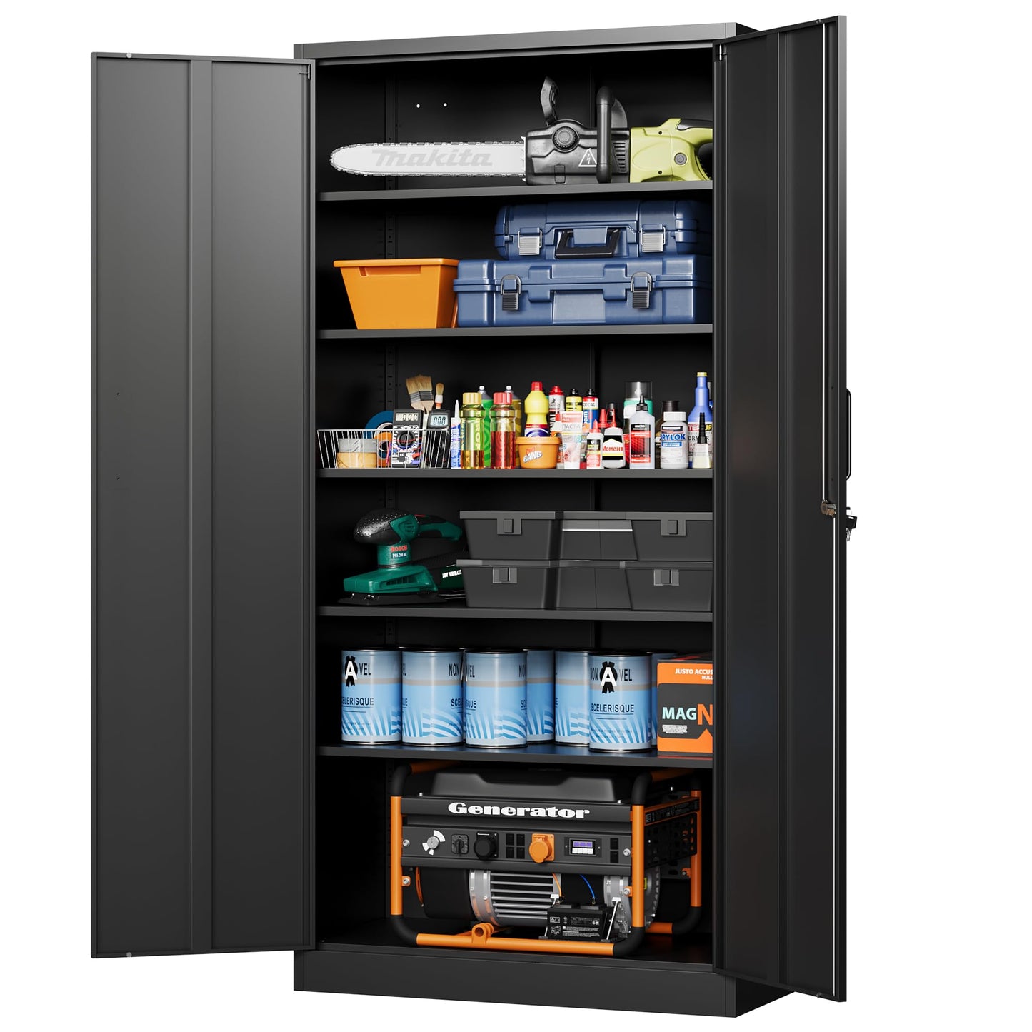 Letaya Metal Garage Storage Cabinets with Lock-72 Tall Tool Organizer Steel Lockers, 5 Adjustable Layers Shelves for