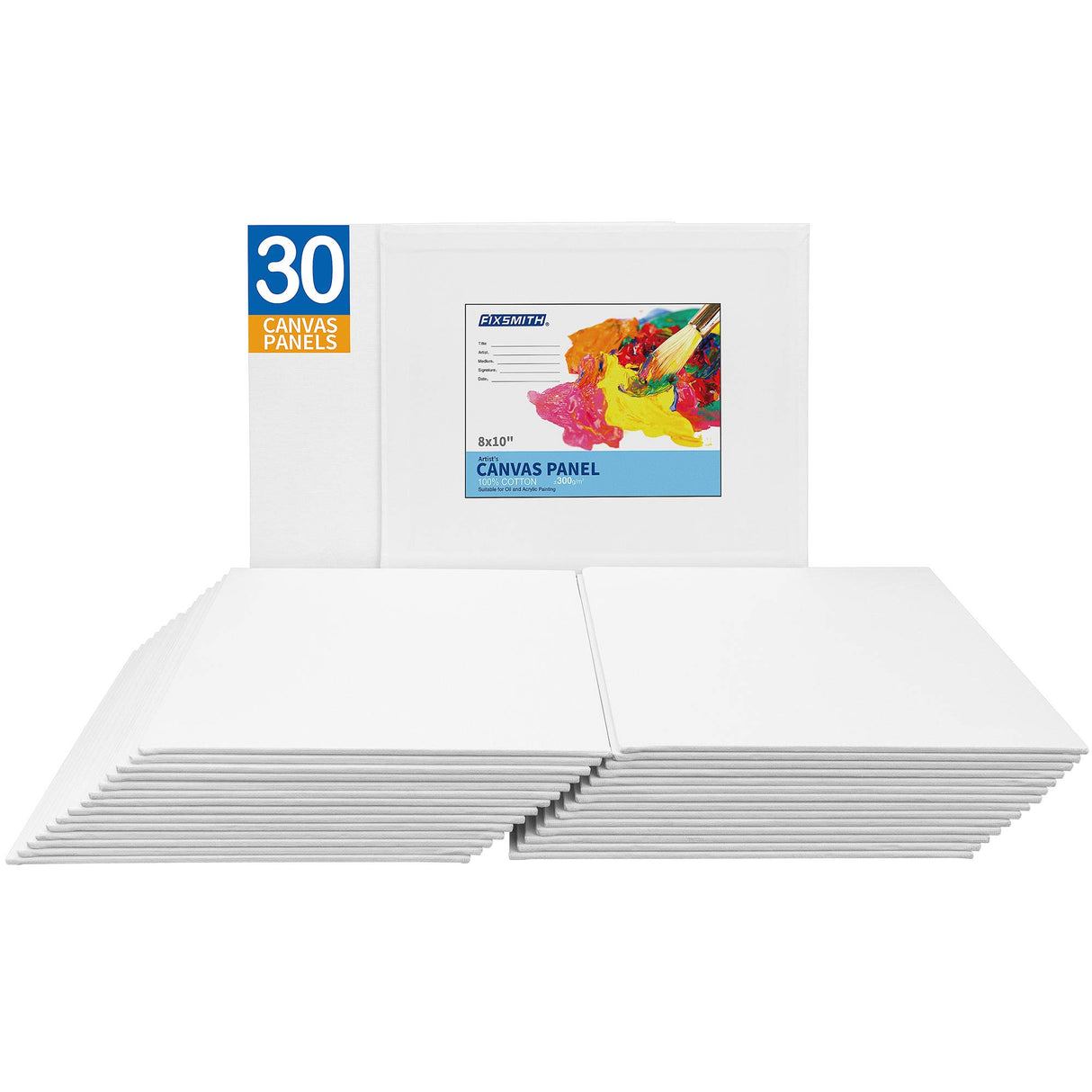 FIXSMITH Canvases for Painting, 8x10 Inch Canvas Boards, Super Value 30 Pack White Blank Canvas Panels, 100% Cotton Primed，Painting Art Supplies for FIXSMITH