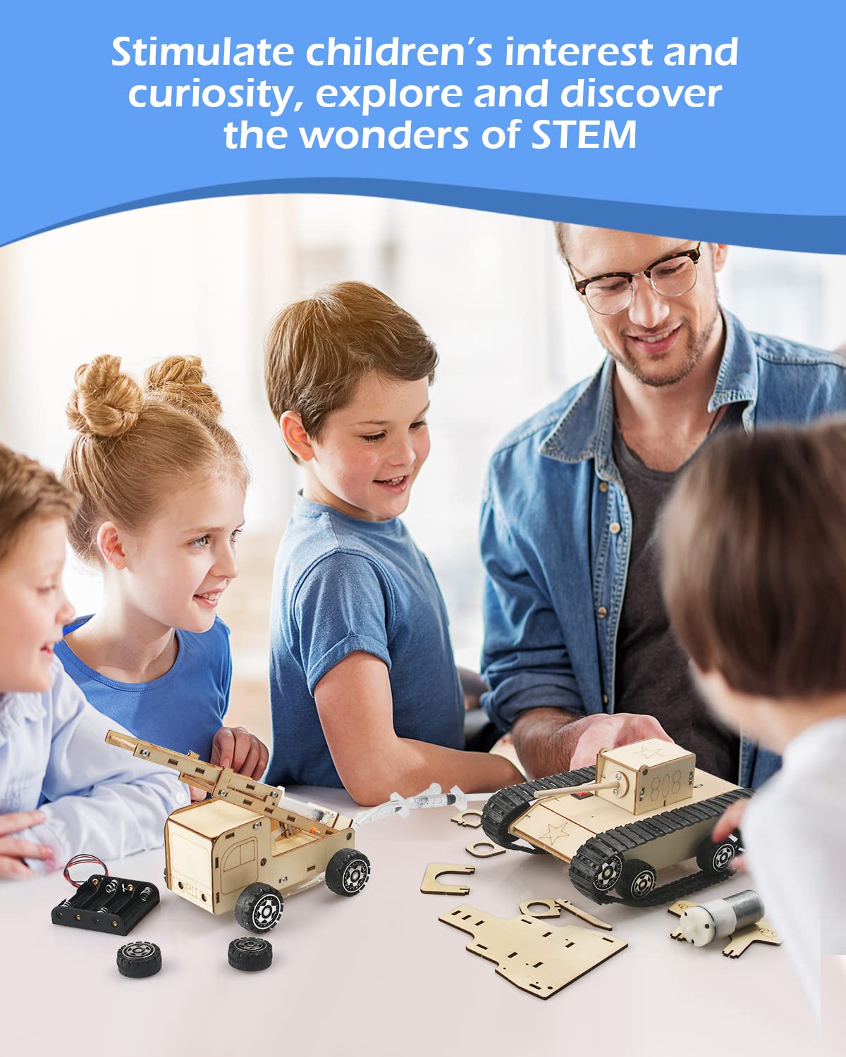 5 Set STEM Projects for Kids Ages 8-12, Model Car Kits, Wooden 3D Puzzles, Educational Science Experiment Kits, Building Toys, Gifts for Boys and Poraxy
