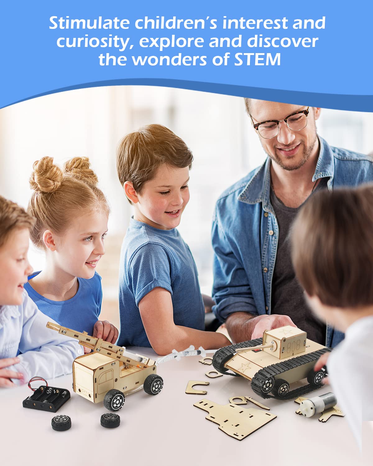 5 Set STEM Projects for Kids Ages 8-12, Model Car Kits, Wooden 3D Puzzles, Educational Science Experiment Kits, Building Toys, Gifts for Boys and