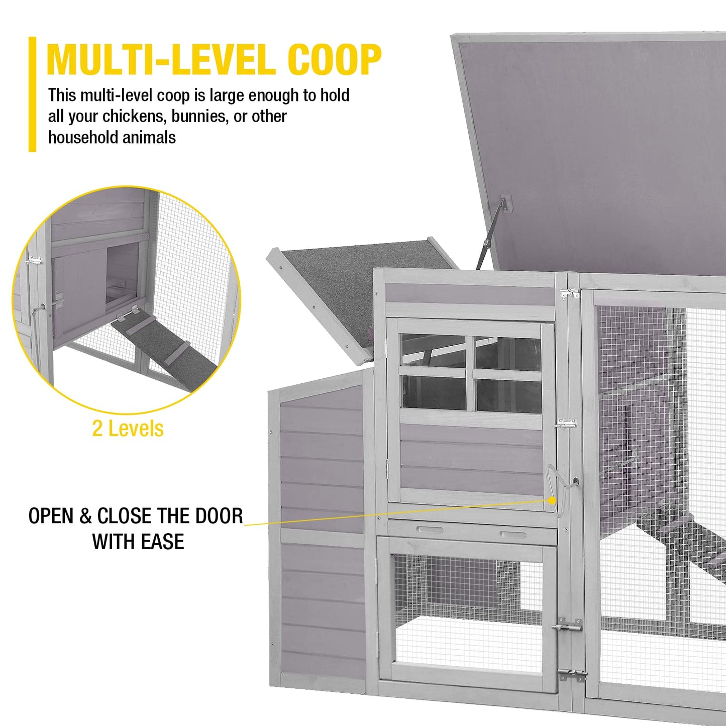 Aivituvin Chicken Houses and Coops Outdoor Coop, Large Coop Wooden Hen House Poultry Cage with Nest Box and Large Run -78in - WoodArtSupply