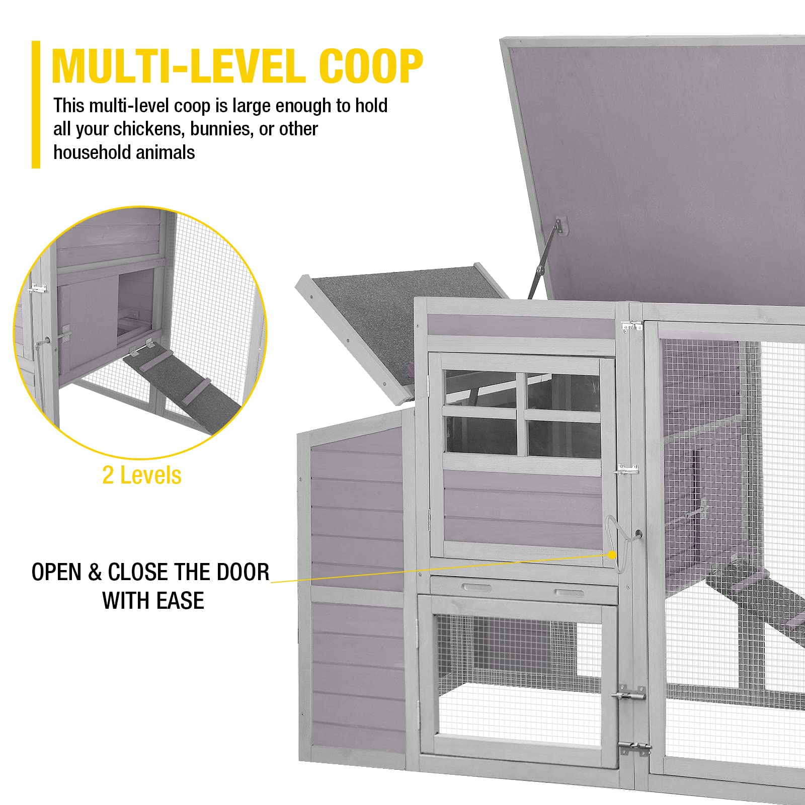 Aivituvin Chicken Houses and Coops Outdoor Coop, Large Coop Wooden Hen House Poultry Cage with Nest Box and Large Run -78in - WoodArtSupply