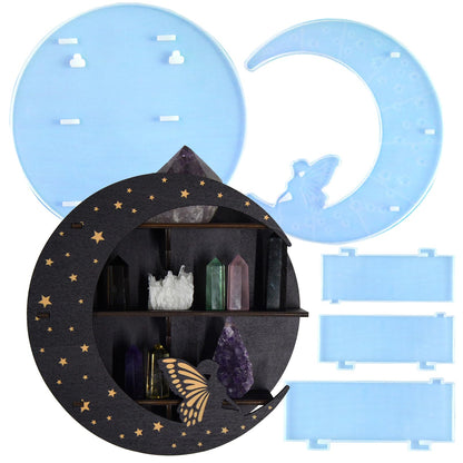 1 Set of Moon Butterfly Wall Hanging Wall Storage Rack Silicone Resin Mold Epoxy Casting Mold for Wall Shelf Candle Vase Book Three Layers, 3D DIY