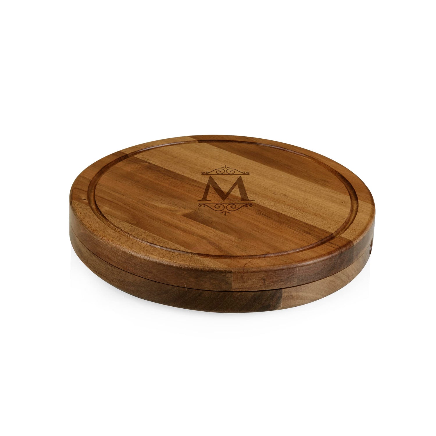 TOSCANA - a Picnic Time brand Personalized Monogram Initials Acacia Circo Cheese Cutting Board & Tools Set, 10.2 x 10.2 x 1.6, Letter M PICNIC TIME