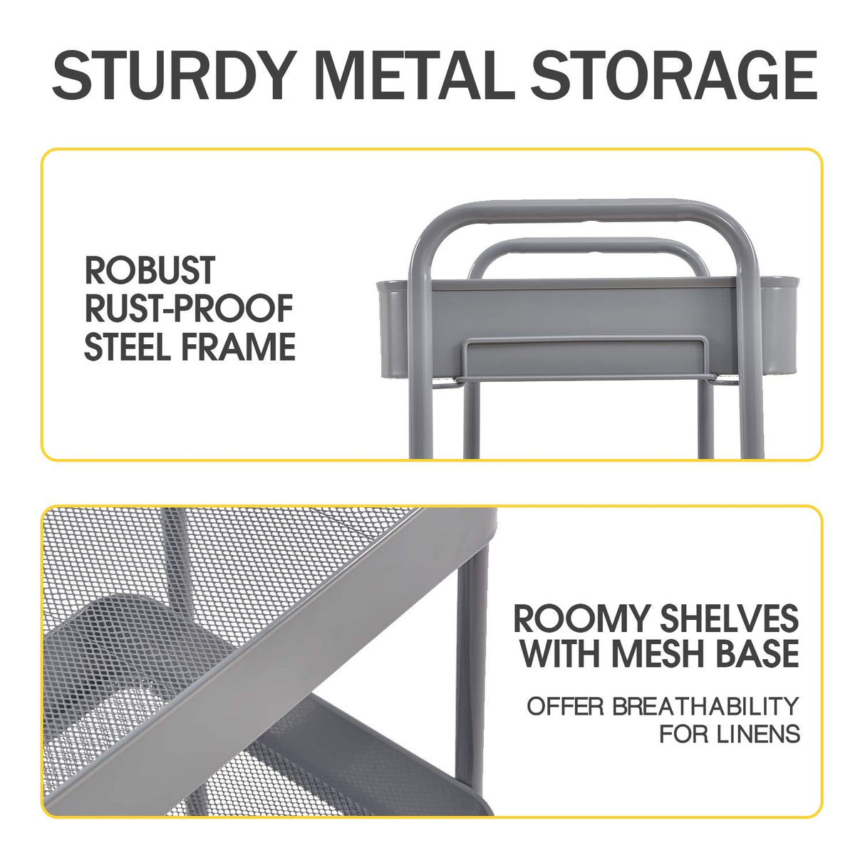 TOOLF 3-Tier Rolling Cart, Metal Utility Cart with Lockable Wheels, Storage Craft Art Cart Trolley Organizer Serving Cart Easy Assembly for Office, TOOLF