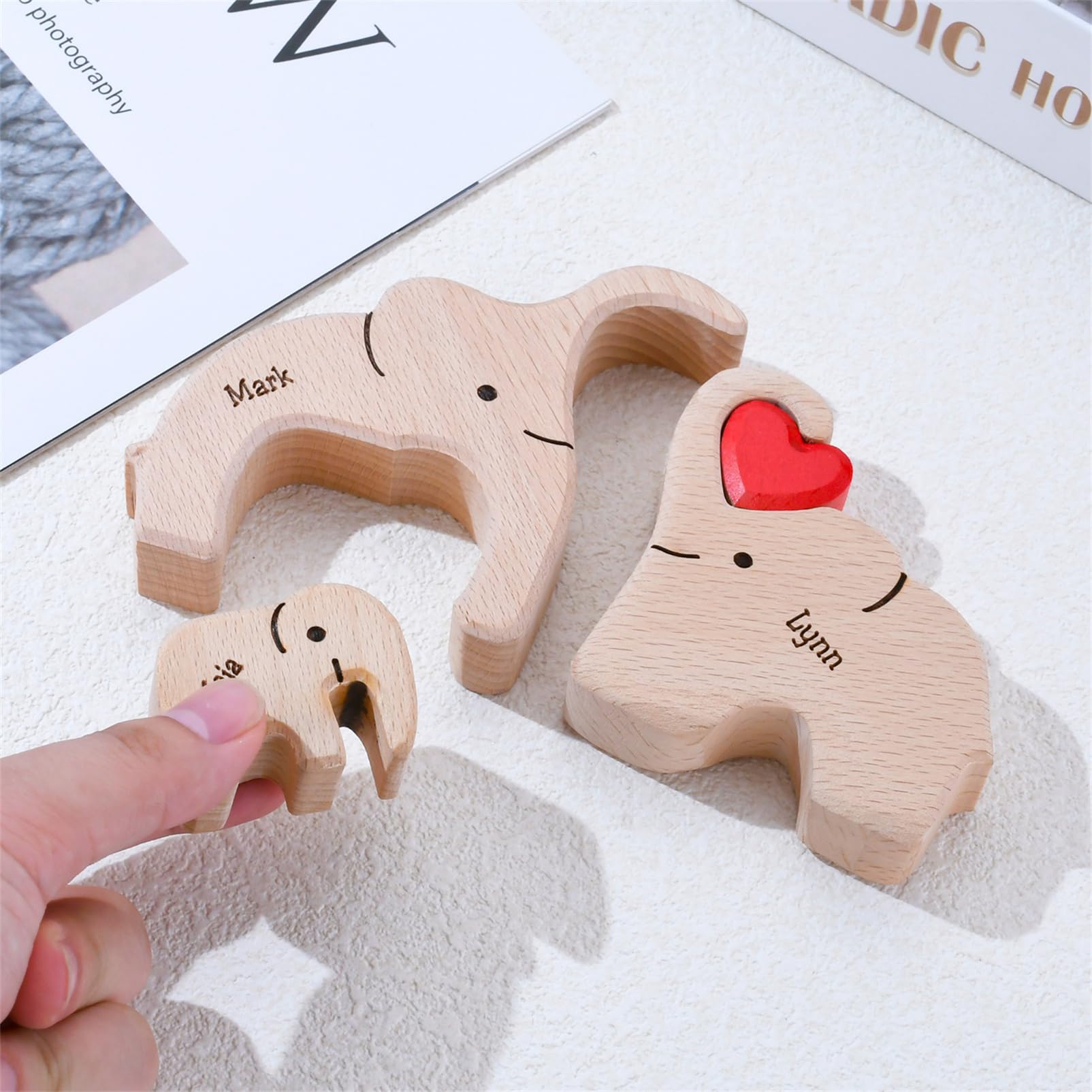 Personalized Wooden Puzzle with 2-8 Family Name,Wooden Elephant Puzzle,Customizable Wooden Puzzle for Home Decor and Thoughtful Gifts,Birthday for - WoodArtSupply