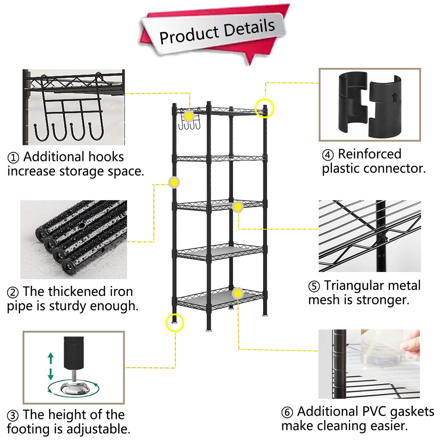 SORCEDAS Shelf 5 Wier Metal Storage Rack Shelving Unit Organizer for Kitchen Laundry Garage Bathroom Pantry Closet Office(16.54" Wx11.81 Dx50 - WoodArtSupply