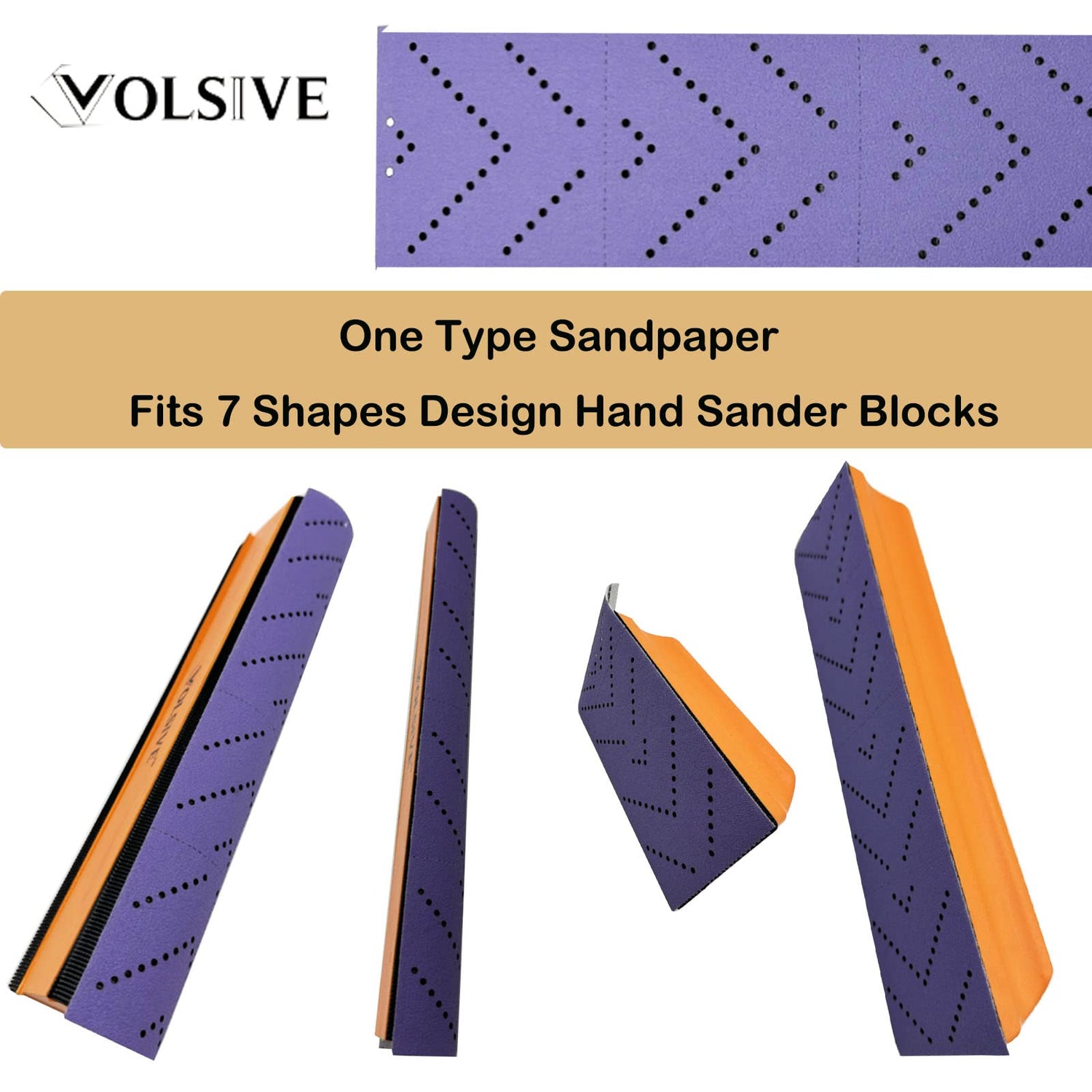 VOLSIVE 7pcs Hand Sanding Block Set, Rectangle Handheld Sanding Pad, Hook and Loop Interchangeable Assorted Shapes, for Sanding or Polishing in Auto VOLSIVE