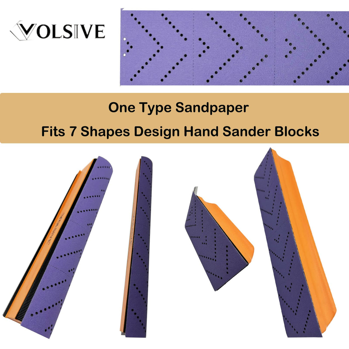 VOLSIVE 7pcs Hand Sanding Block Set, Rectangle Handheld Sanding Pad, Hook and Loop Interchangeable Assorted Shapes, for Sanding or Polishing in Auto VOLSIVE