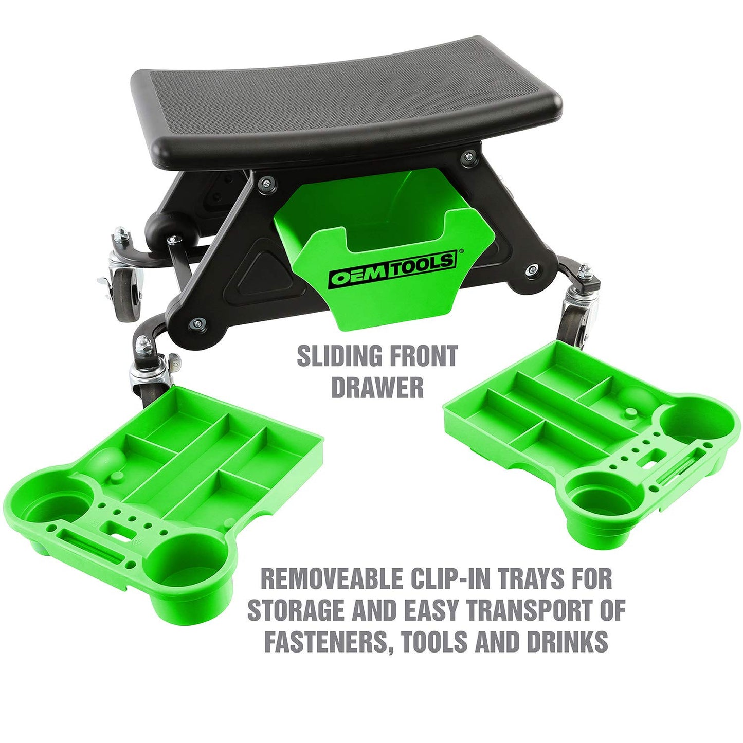 OEMTOOLS 24986 Heavy-Duty Rolling Workbench and Creeper Seat, Mechanics Stool with Wheels, Creepers, Shop Stools With Wheels, Automotive, Green and - WoodArtSupply