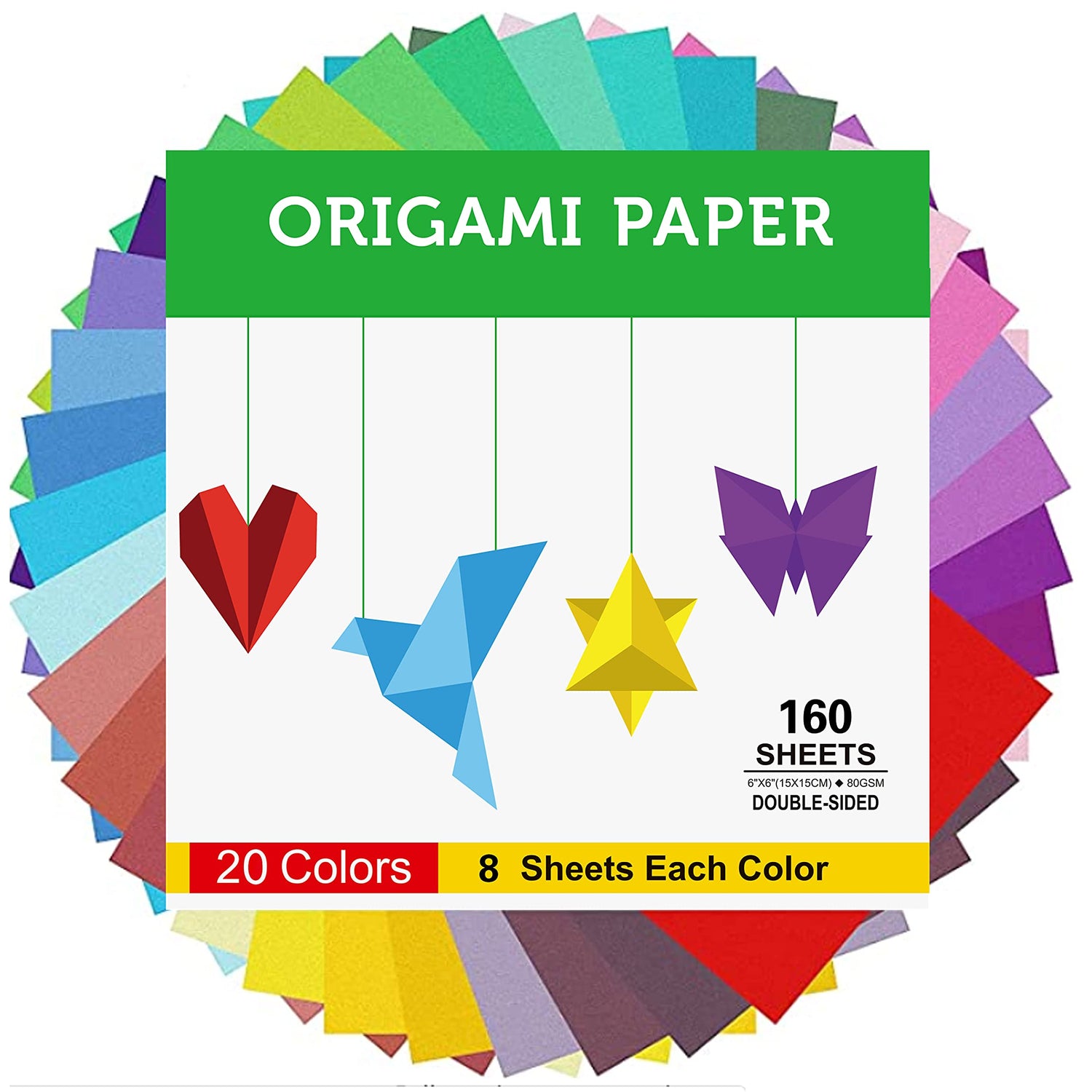BUBU Origami Paper Kit 1000 Sheets 6 Inch Square Double Sided Color 20 Vivid Colors for Beginners Trainning and School Craft Lessons BUBU