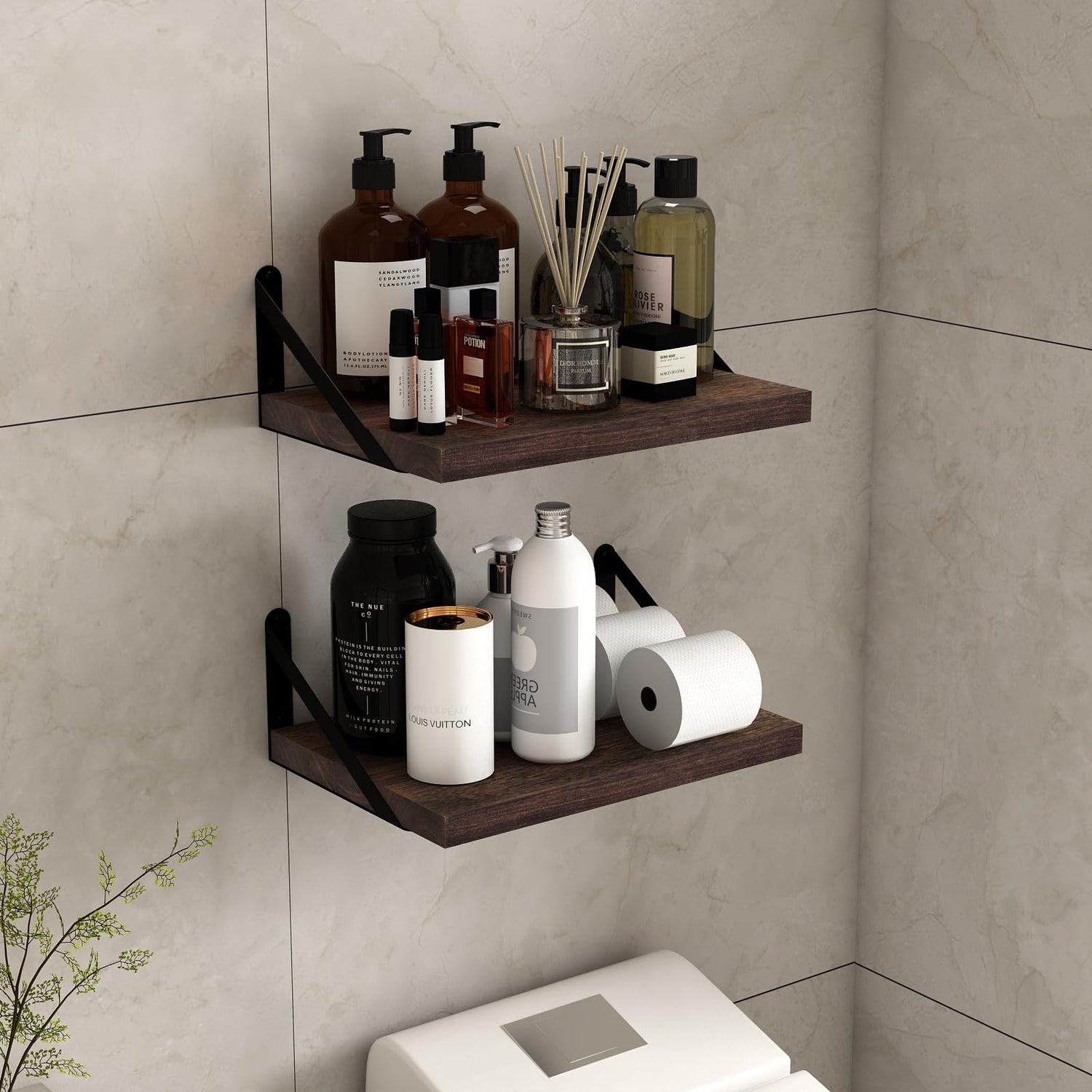 SAUMONIERES Floating Shelves Wall Shelf for Decor Bedroom Bathroom Living Room Wood Mounted Wide Deep Storage, Rustic Brown Wall Shelves Set of 2 SAUMONIERES