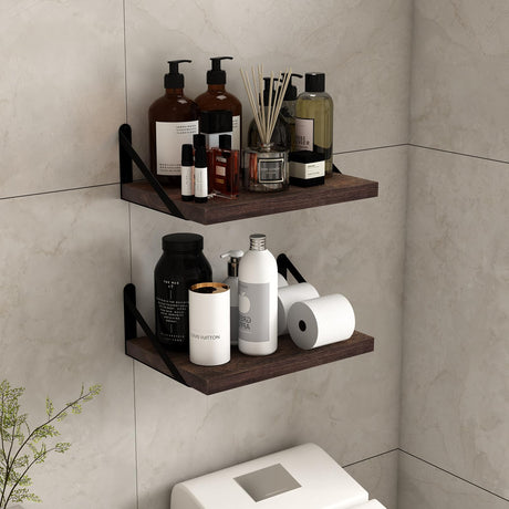 SAUMONIERES Floating Shelves Wall Shelf for Decor Bedroom Bathroom Living Room Wood Mounted Wide Deep Storage, Rustic Brown Wall Shelves Set of 2 SAUMONIERES
