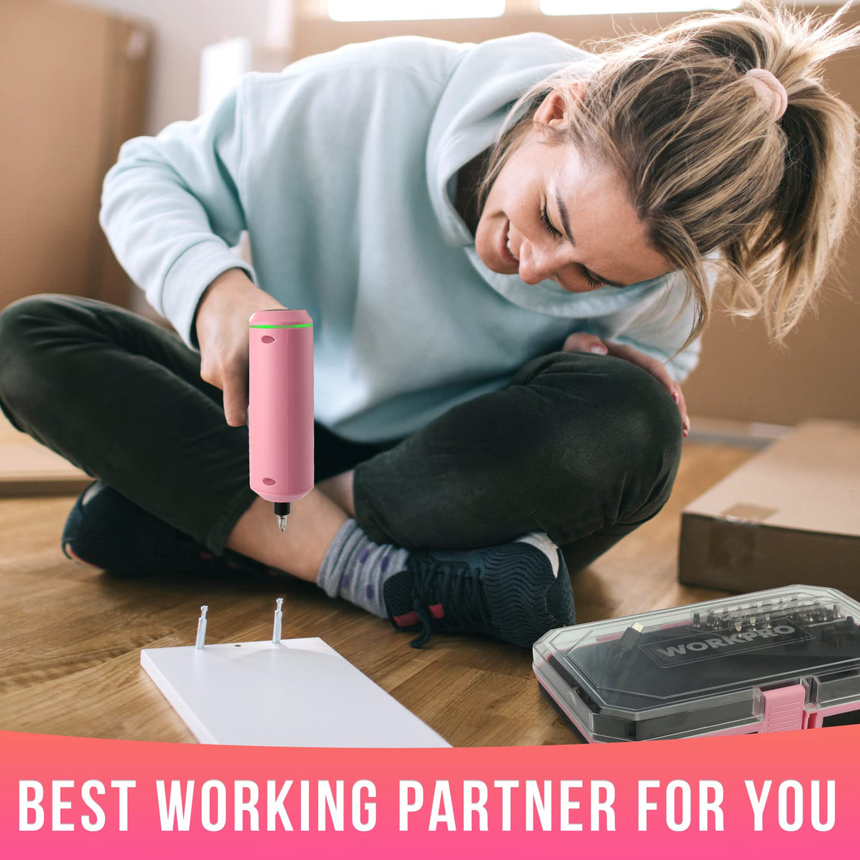 WORKPRO Electric Cordless Screwdriver Set, 4V USB Rechargeable Lithium-ion Battery Power Screwdriver Kit with LED Light, Screw Gun with 28pcs WORKPRO