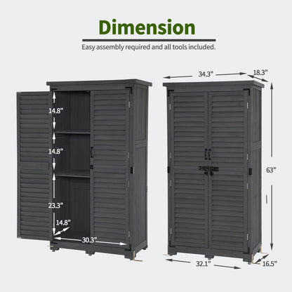 MCombo Outdoor Storage Cabinet, Garden Storage Shed, Outside Vertical Shed with Lockers, Outdoor 63 Inches Wood Tall Shed for Yard and Patio 0870 - WoodArtSupply