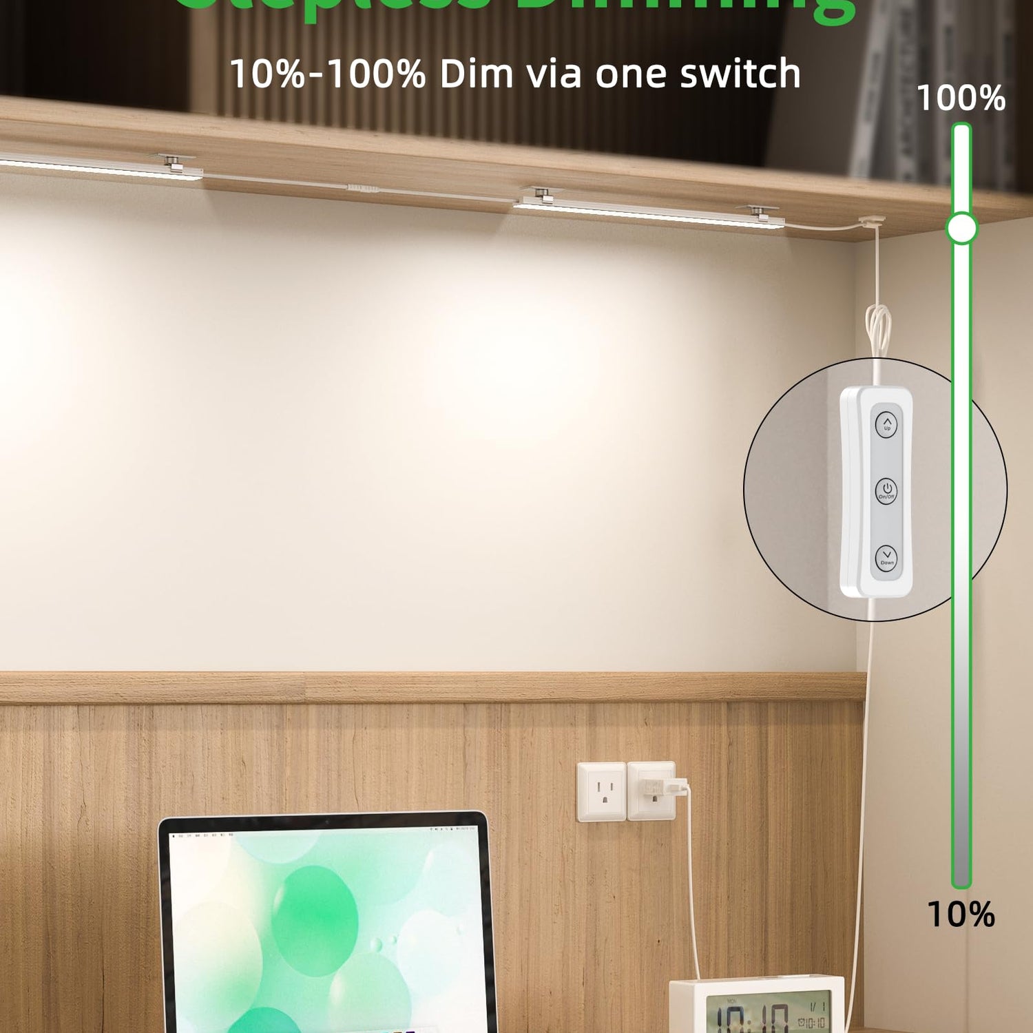 Vovamo Plug-in Under Cabinet Lighting, Dimmable Counter Lights for Kitchen, 2pcs 12 Inch, Cold White 6000K Linkable USB Led Closet Light, Wired Vovamo