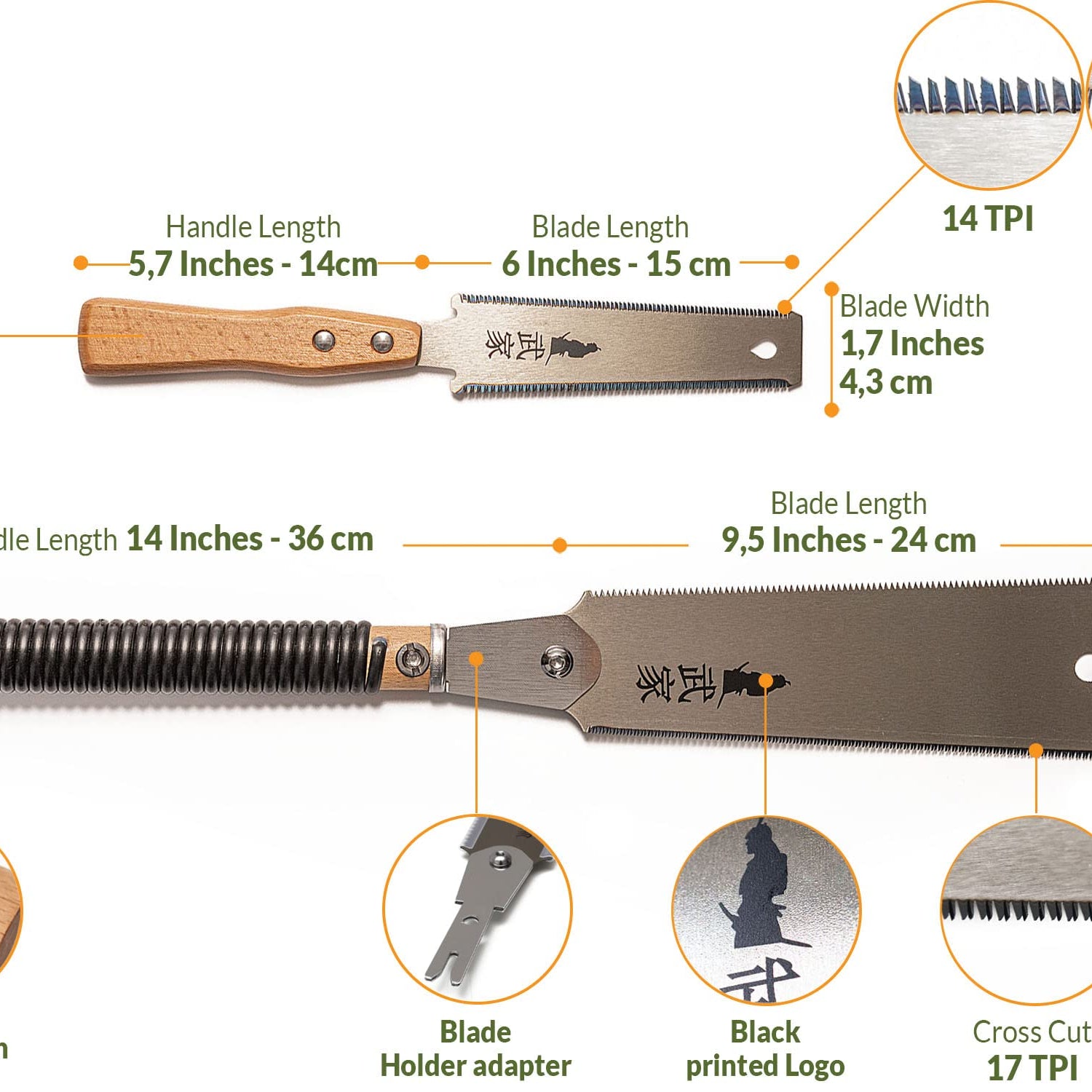 Set of 2 - Ryoba Japanese Pull Saw 9.5 Inch and Flush Cut Saw 6 Inch – Woodworking Tools Ryoba Table Saw – Steel Blades and Wood Handles, Handsaw 2 Clarke Brothers
