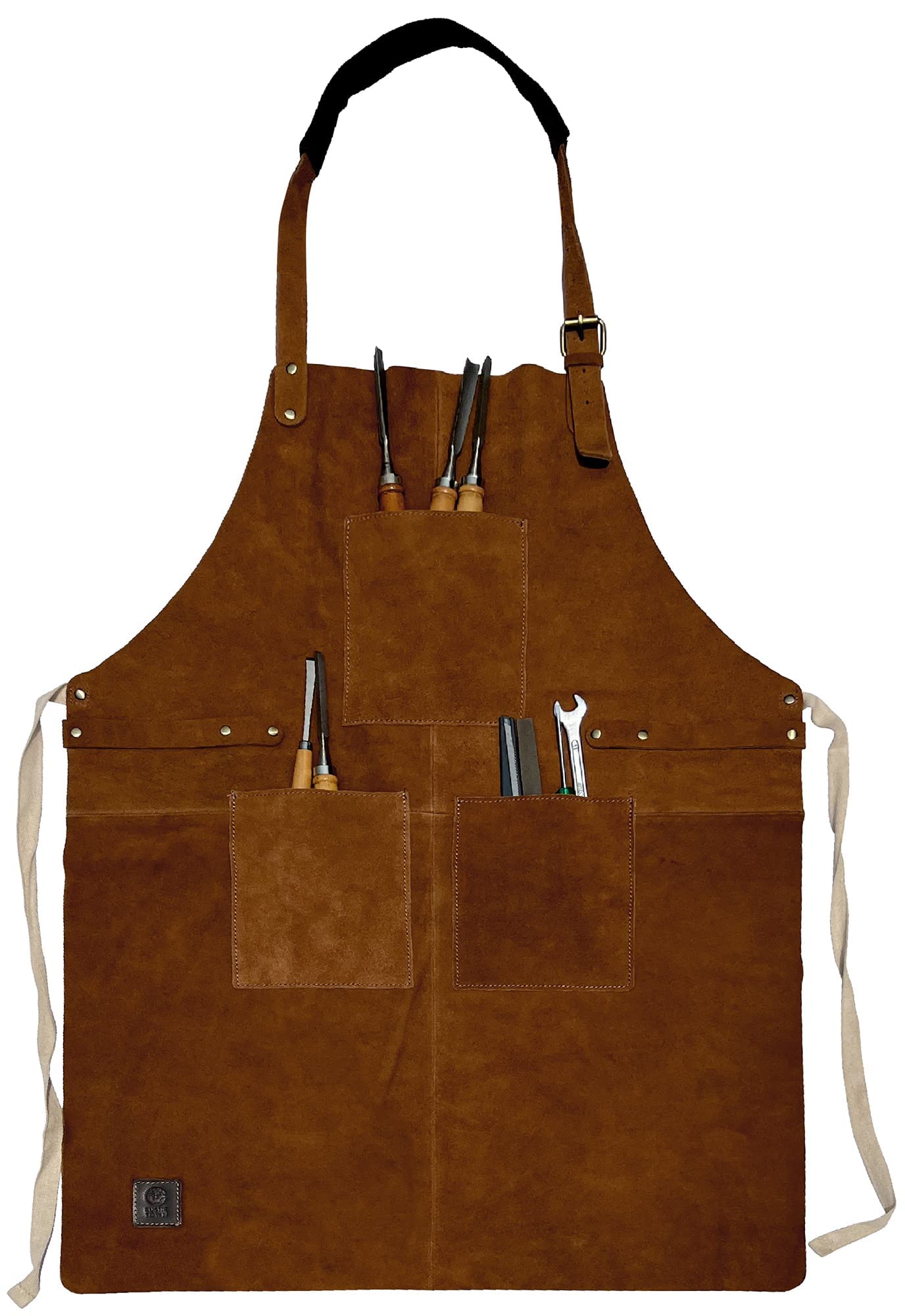 RUSTIC TOWN Leather Grill Work Apron with Tool Pockets ~ Adjustable up to XXL for Men & Women ~ Shop Apron Leather Tool Apron (Tan) - WoodArtSupply