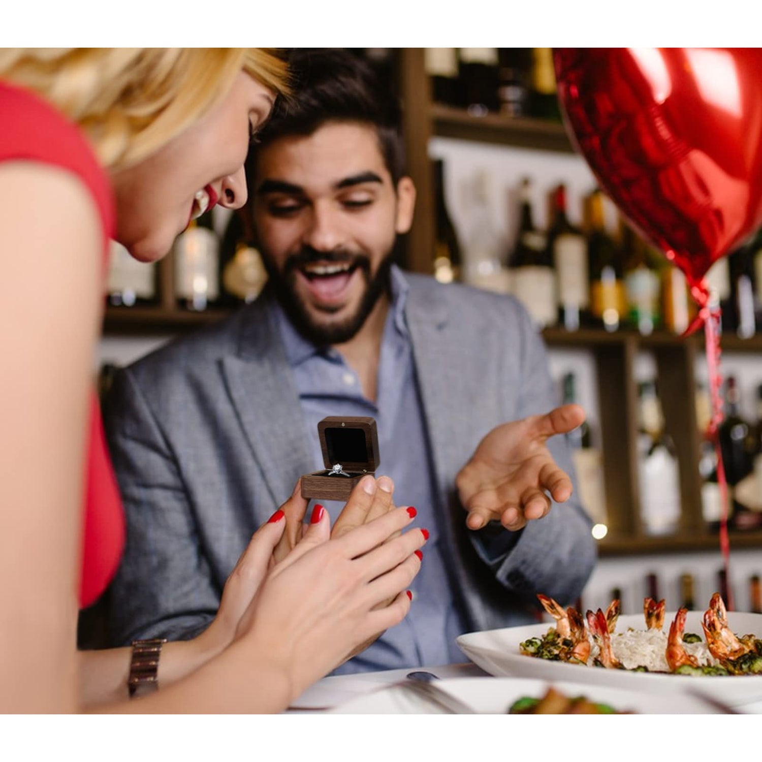 WisePoint Personalized Wooden Ring Box, Mini Engagement Ring Holder Box with Single Slot, Square Wedding Ring Box for Ring, Elegant and Retro Ring WisePoint