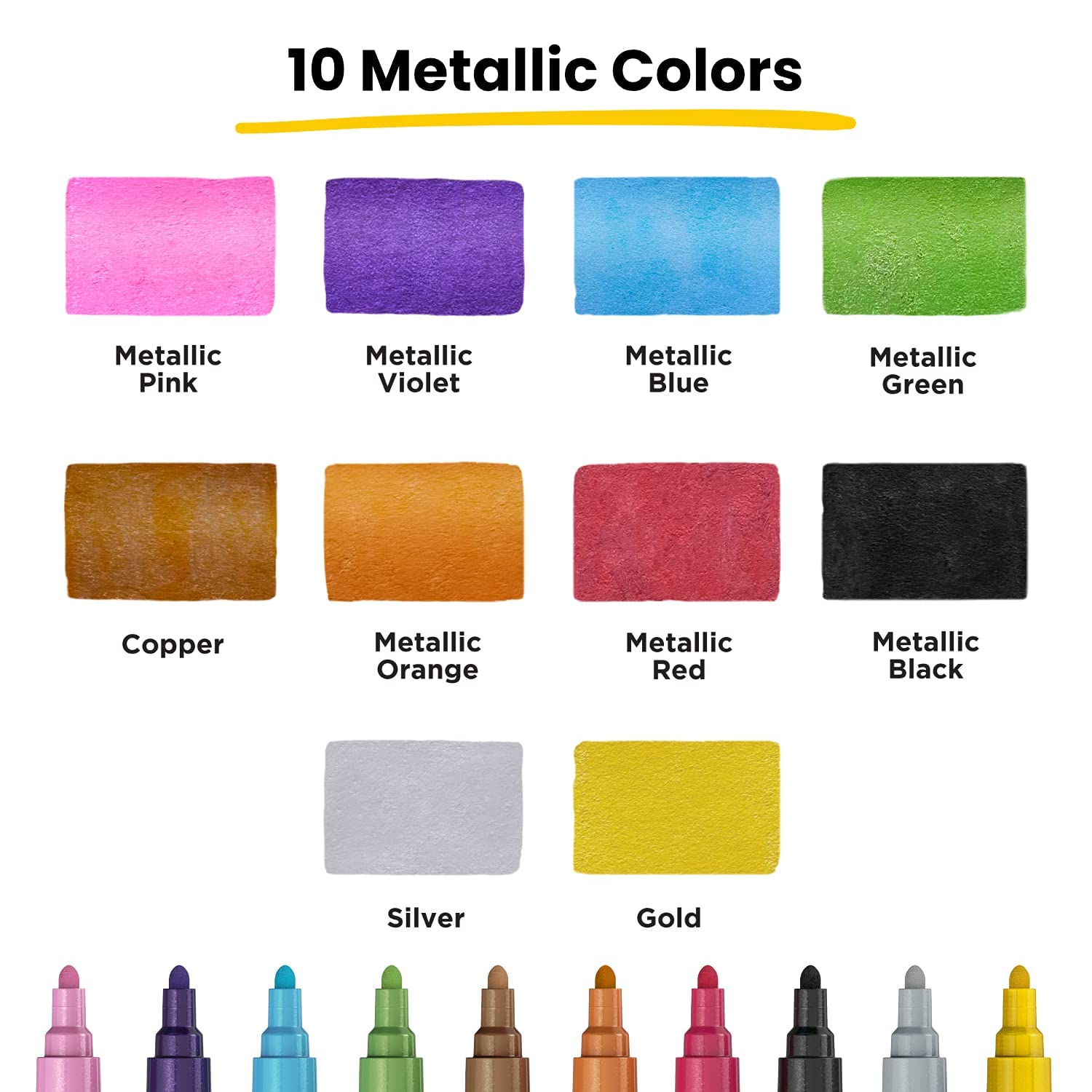 Chalkola Metallic Bundle - 10 Metallic + 6 White Markers 6mm Chalkola