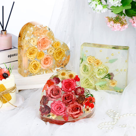 8 Pcs Large Silicone Molds for Resin Square Rectangle Heart Shaped Flower Preservation Kit for Resin Glossy Deep Epoxy Molds Silicone Deep Resin Irenare