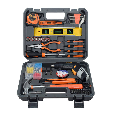 SOLUDE 130-Piece Home Tool Kit with 3.6V Cordless Rechargeable Screwdriver,Basic Women's Tool Set for New Home,Apartment,Dorm & DIY Projects SOLUDE