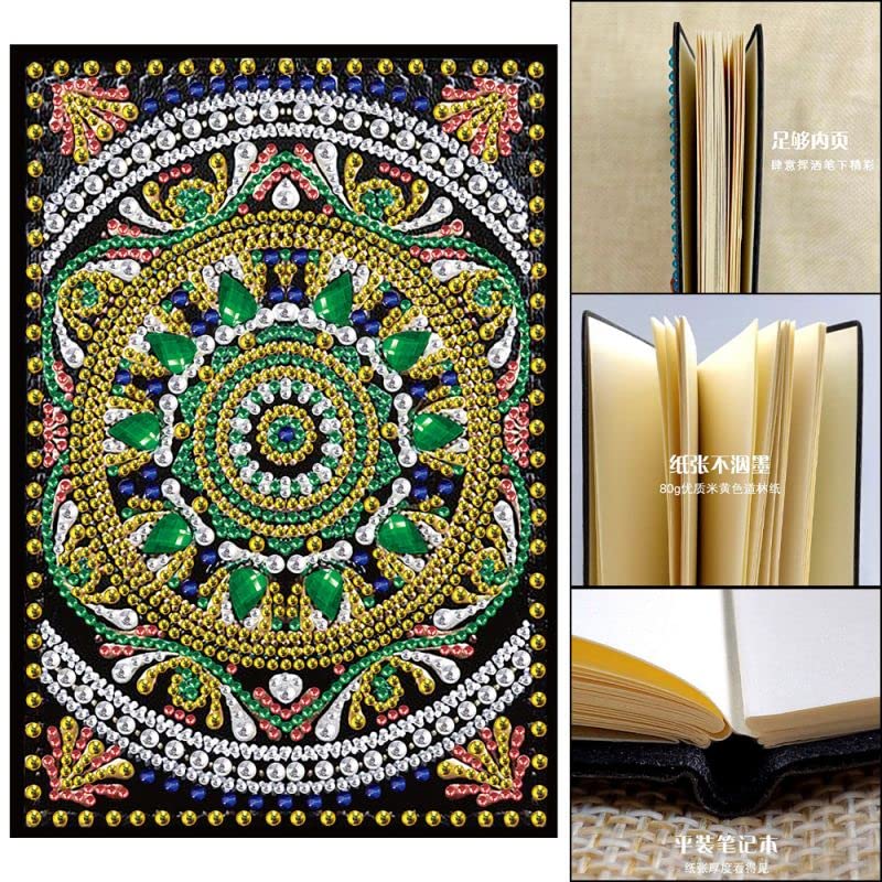 5D Diamond Painting Notebook Blank Page Gold & Blue Mandala DIY Diamond Painting Kits Leather Hardcover Arts and Crafts for Adults Adult Craft Kit WoodArtSupply