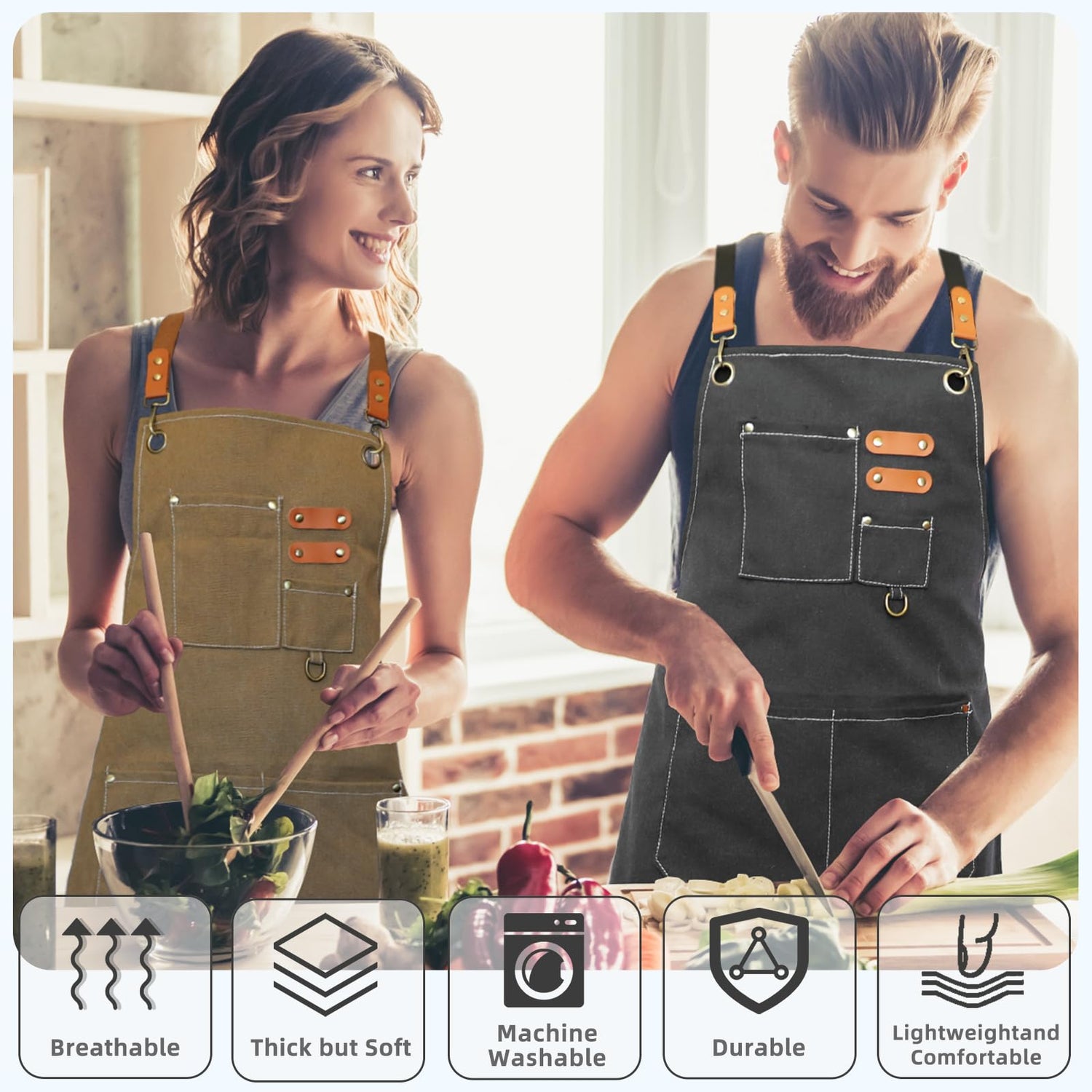 Bluegogo Chef Aprons for Men Women, Cotton Canvas Cross Back Adjustable Apron with Large Pockets for Kitchen Garden Salon, Size M to XXL (Black) Bluegogo