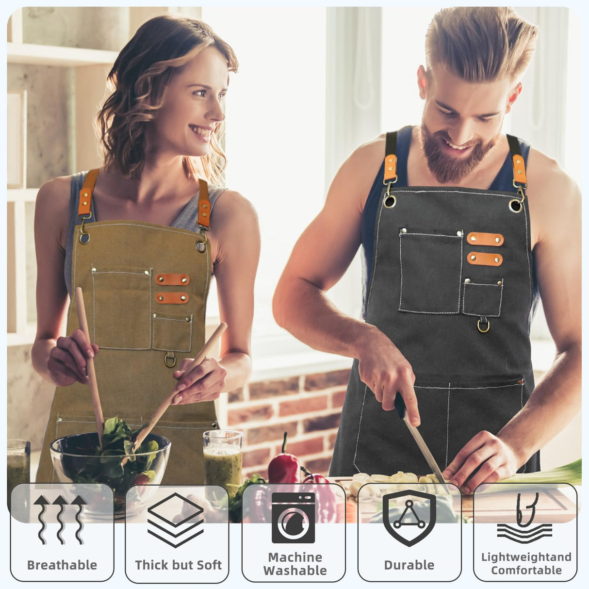 Bluegogo Chef Aprons for Men Women, Cotton Canvas Cross Back Adjustable Apron with Large Pockets for Kitchen Garden Salon, Size M to XXL (Black) Bluegogo