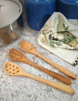 American Made Natural Hard Maple Wood Angled Cooking and Mixing Spoons, Set of 3 (Right Handed Version) Modern Artisans