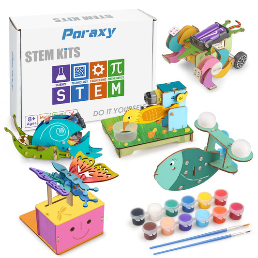 5 Set STEM Kits, STEM Projects for Kids Ages 8-12, 3D Wooden Puzzles, Build and Paint Animal STEM Learning Toys, DIY Educational Science Building