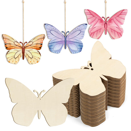 Wooden Butterfly Ornaments to Paint Spring Decoration Cutouts Unfinished 24PCS 3.5 x 3 inches, DIY Blank Unfinished Wood Discs Ornament for Home Sophena