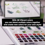 GenCrafts Watercolor Paint Palette with Bonus Paper Pad Includes 48 Premium Colors - 2 Refillable Water Blending Brush Pens - 15 Sheets of Water GenCrafts