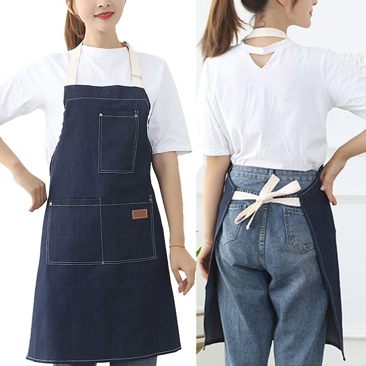 eywlwaar Denim Apron with 3 Pockets Unisex Jean Apron Adjustable Bib Apron for Work Kitchen Cooking 30.3 "x 26.57" Blue eywlwaar